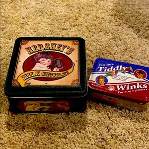 Hershey’s tin and riddle winks vintage throwback